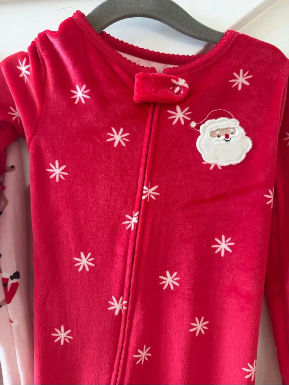 NWT Carter's Pink Santa Print & Red Santa Velvet One-Piece Footies - set of 2